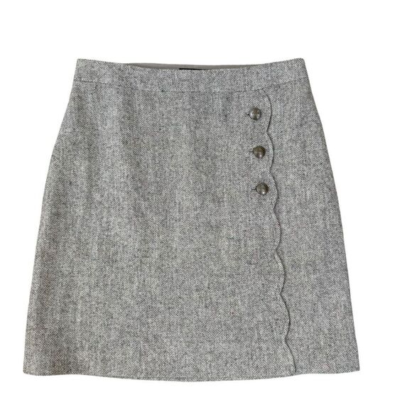Talbots Light Gray Speckled Herringbone Wool Blend Skirt Scallop Side Sz 8 - Picture 1 of 9